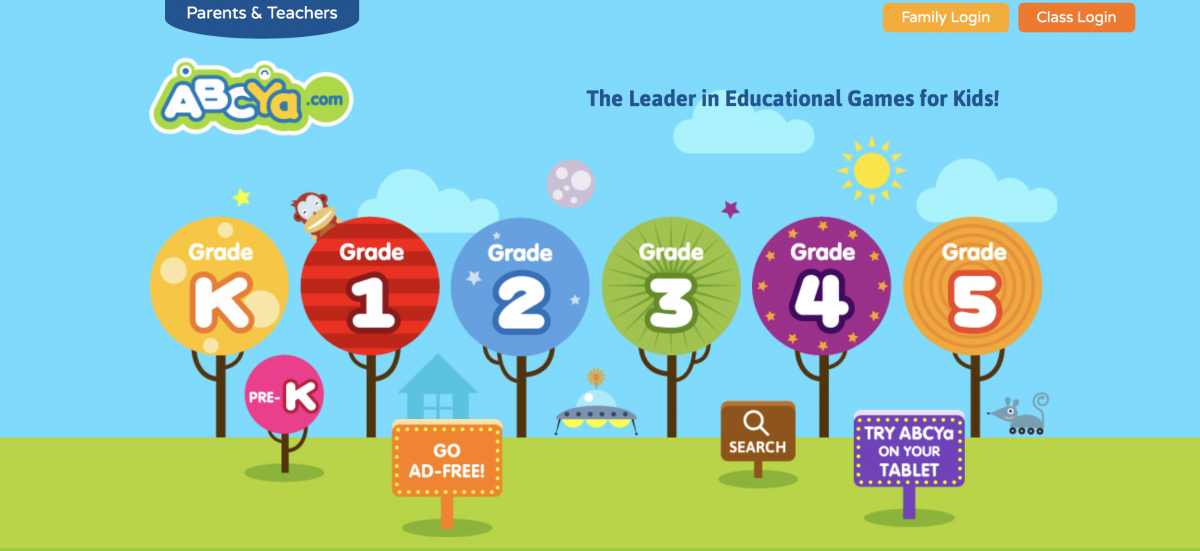 Screenshot of homepage ABCya.com