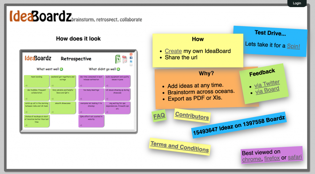 Screenshot of the IdeaBoardz home page.