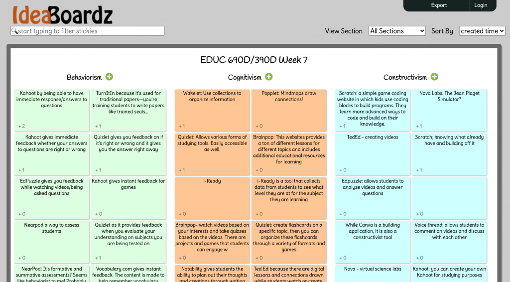 Screenshot of an an IdeaBoardz board.