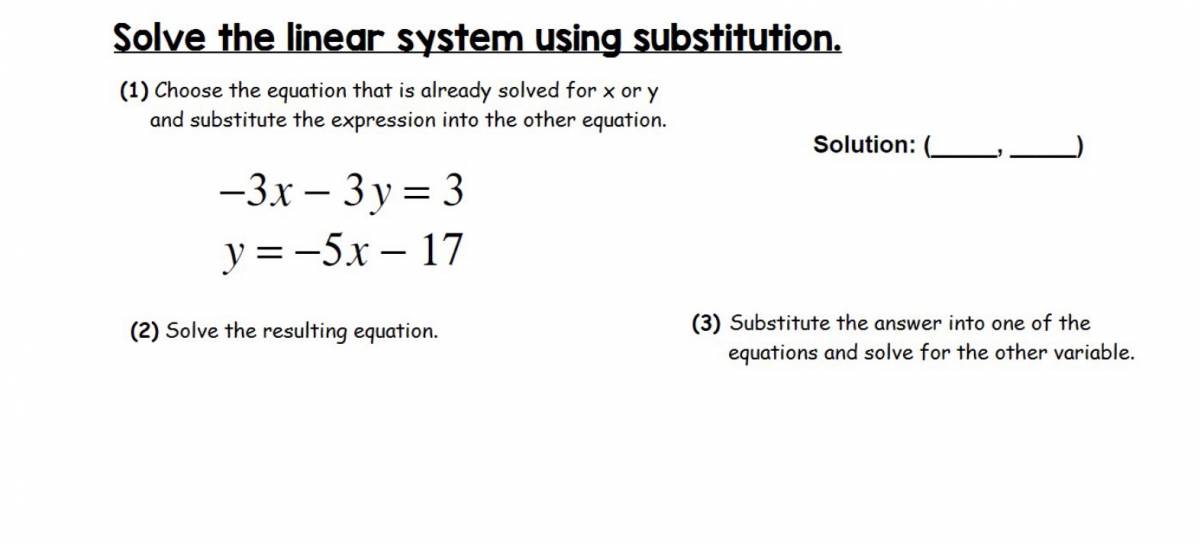 slide from lesson on solve the linear system using substitution