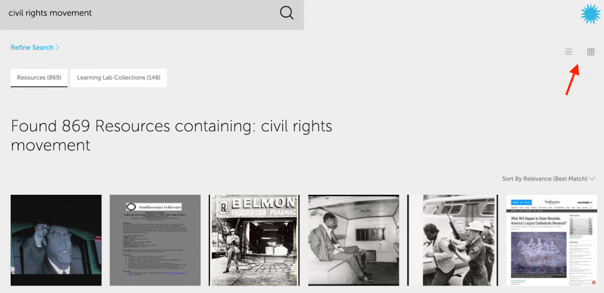 Image of search results for the civil rights movement.