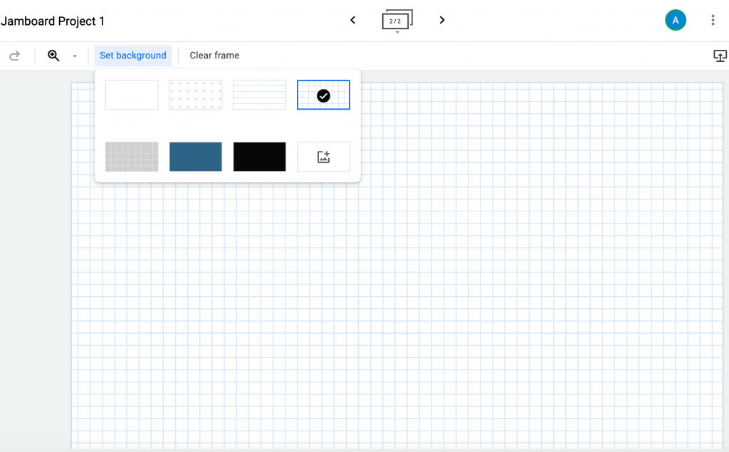 This image shows the graph paper background feature on Jamboard.