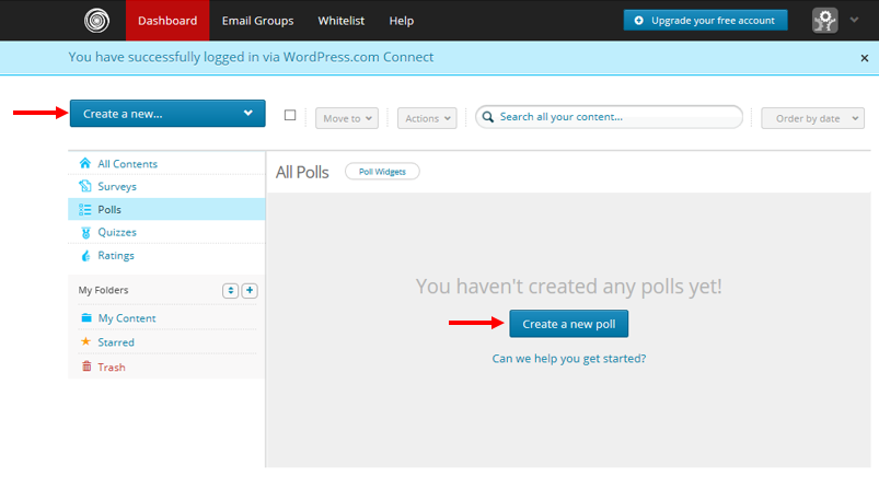 screenshot of polldaddy's dashboard where you can create polls and surveys