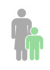 An icon with two people, an adult and a child. The child is colored green and the adult is grey.