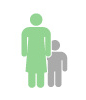 An icon with two people, an adult and child. The adult is colored green and the child is grey. 