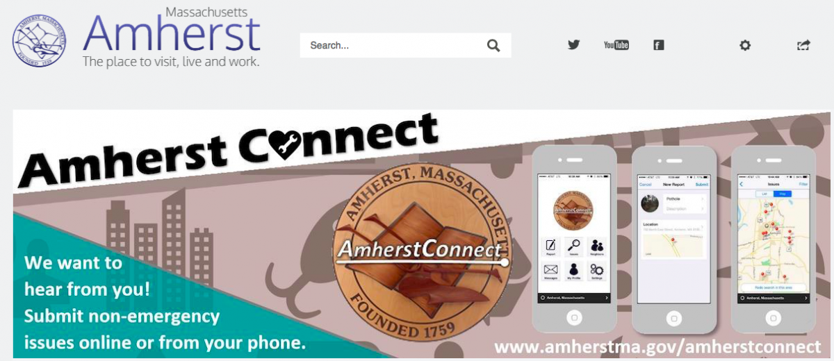 Page of the Town of Amherst Website, May 2020 during COVID-19 Pandemic