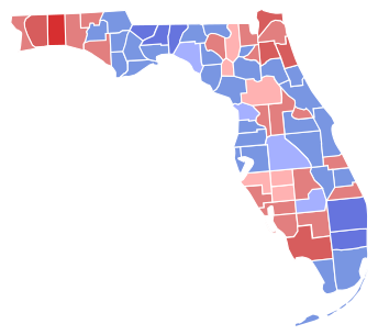 Visual representation of election results in Florida in 2000 with slightly more counties voting blue (democrat)