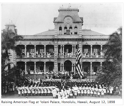 Raising flag in Hawaii 1898