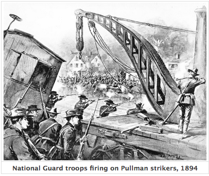 National Guard troops firing on Pullman strikers 1894