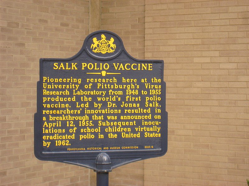 Salk Polio Vaccine plaque, University of Pittsburgh, Pittsburgh, Pennsylvania, USA.