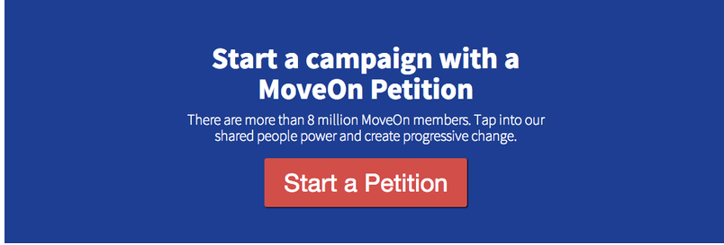 Start a campaign with a MoveOn petition screenshot