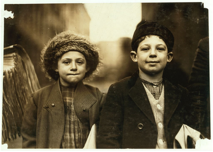 Girl and Boy Selling Newspapers