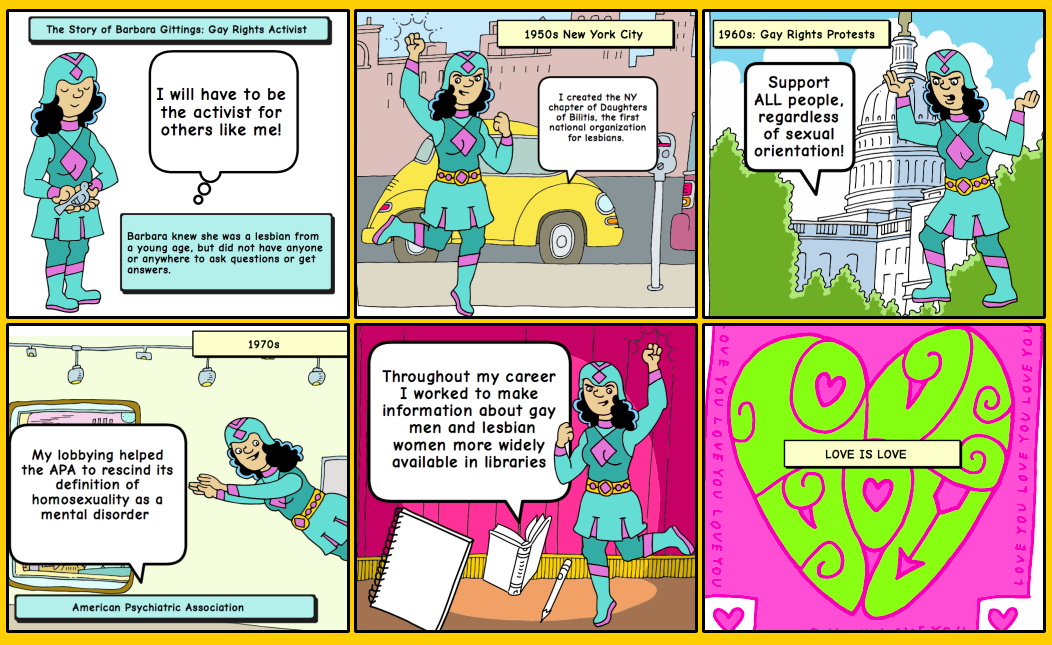 Comic strip story of Barbara Gittings - Gay Rights Activist