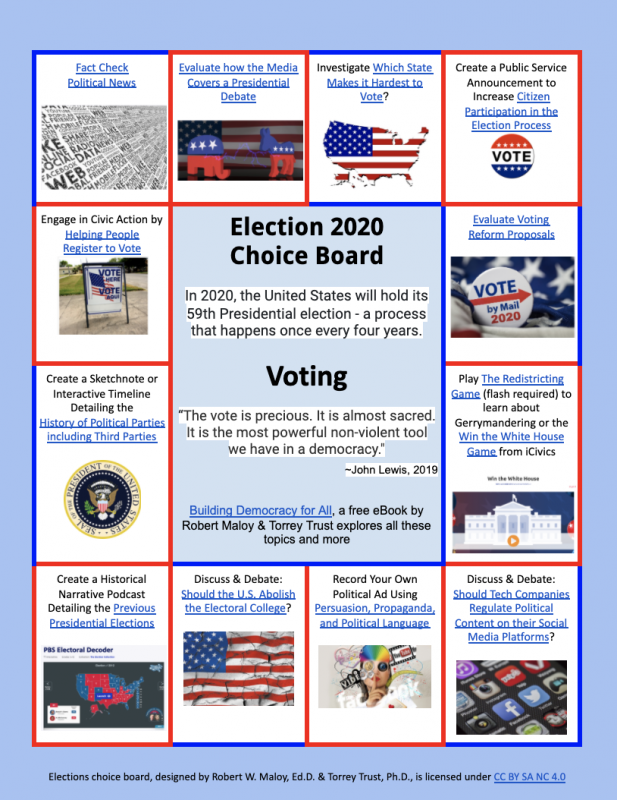 Screenshot of Election 2020 choice board