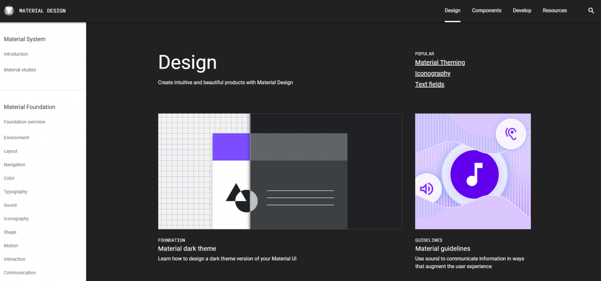 preview of the google material design website