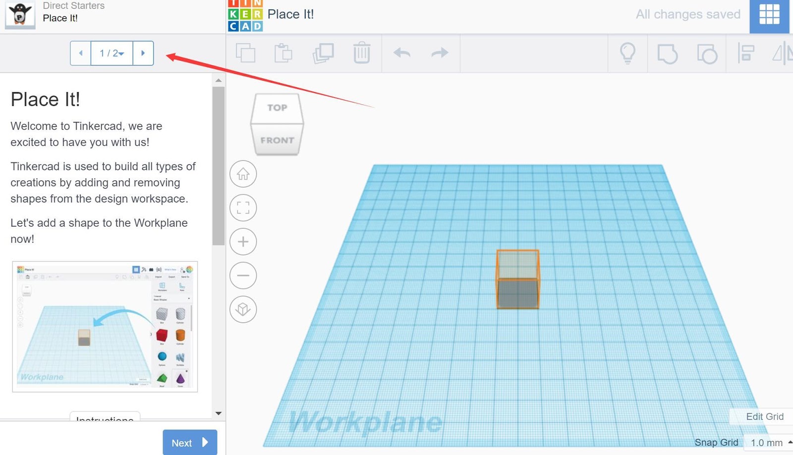 TinkerCAD instruction interface