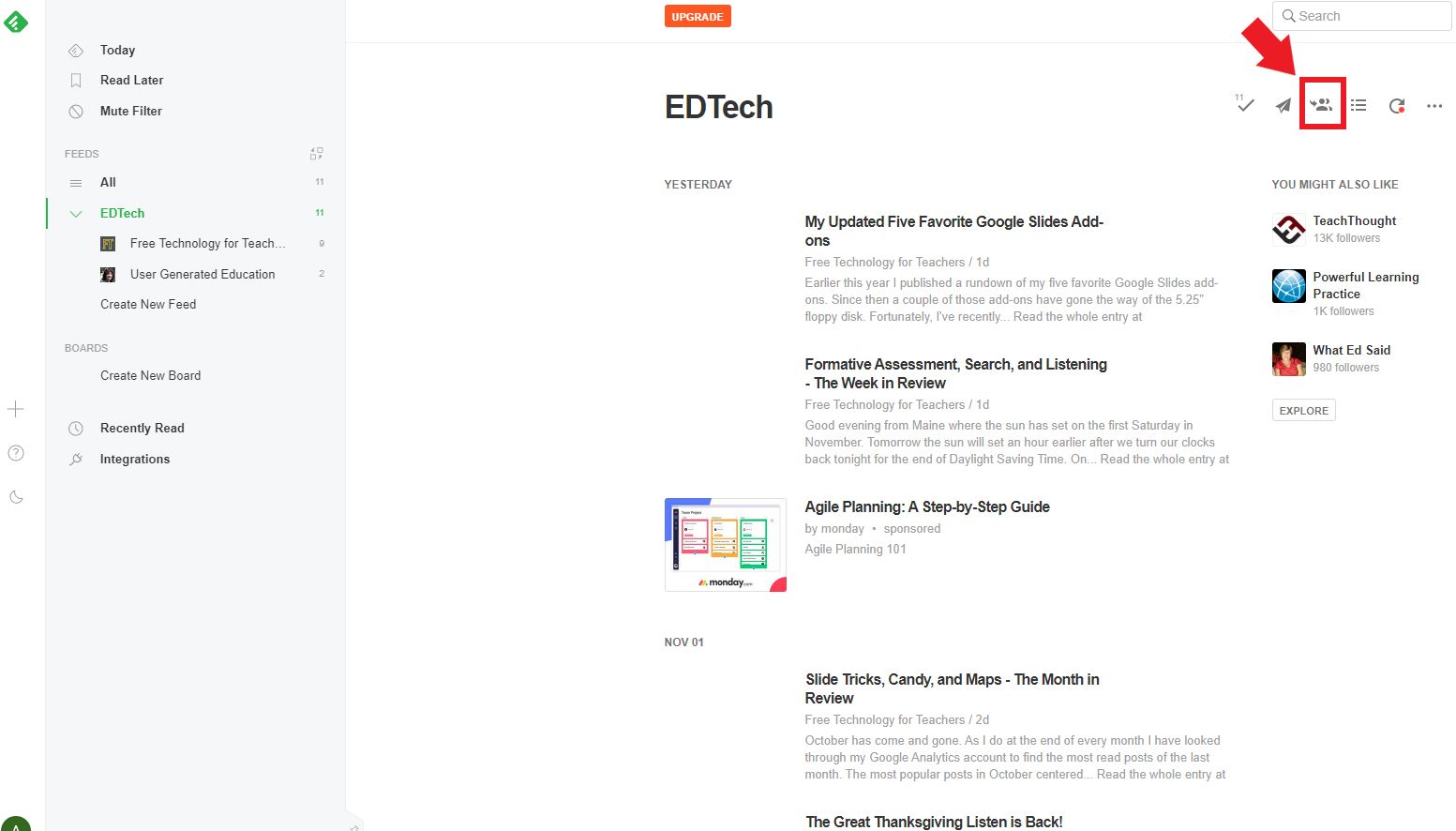 Image of Feedly homepage feed