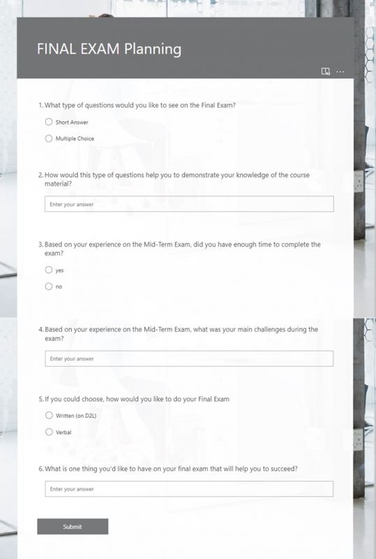 Figure 7: Final Exam Planning Survey 