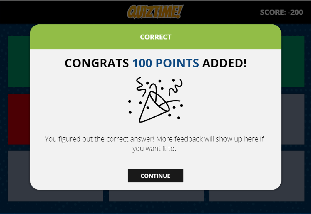 Image of feedback on a correct answer.
