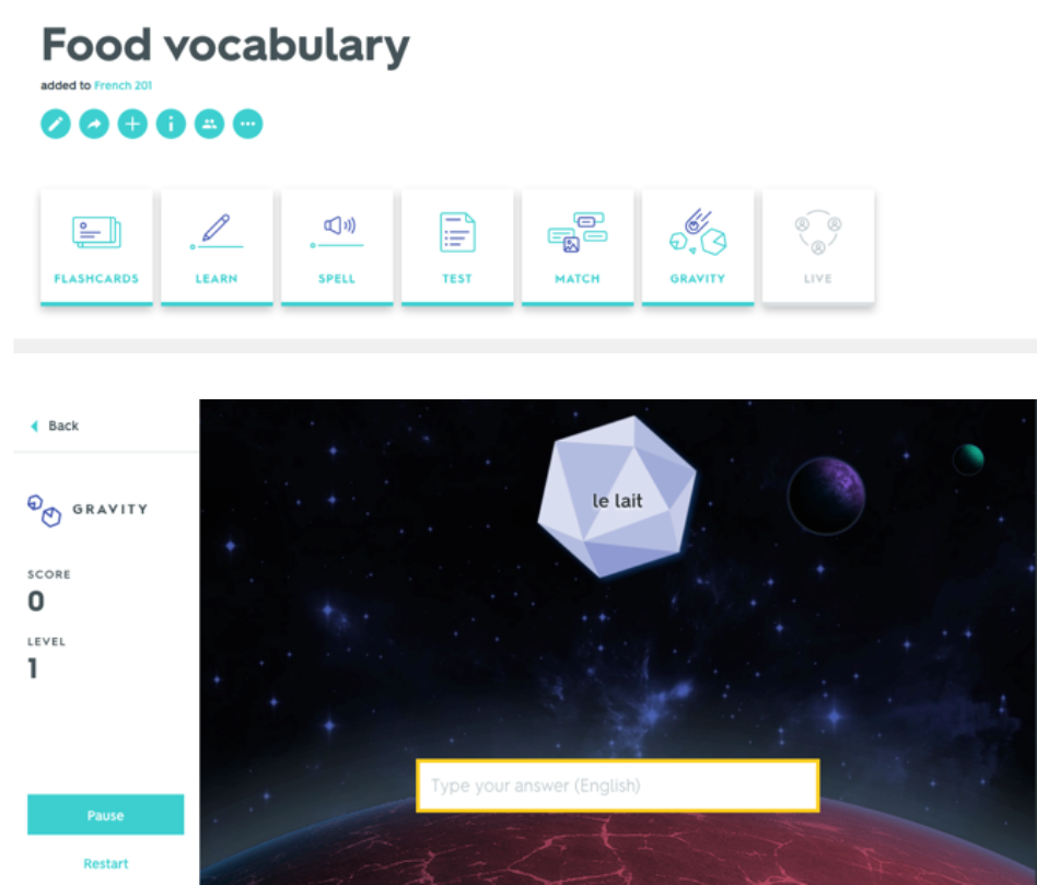 Snapshot of food vocabulary