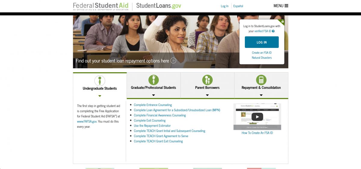 Screenshot of studentloans.gov