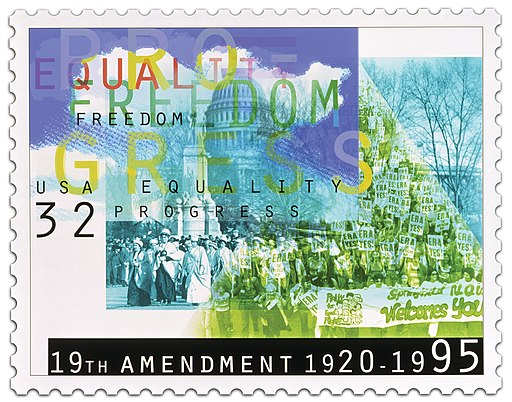 A The Postal Service issued a 32-cent Women's Suffrage commemorative stamp, in a pane of 40, in Washington, DC, on August 26, 1995. The issuance of this stamp marked the anniversary of the passage of the 19th Amendment to the U.S. Constitution. 