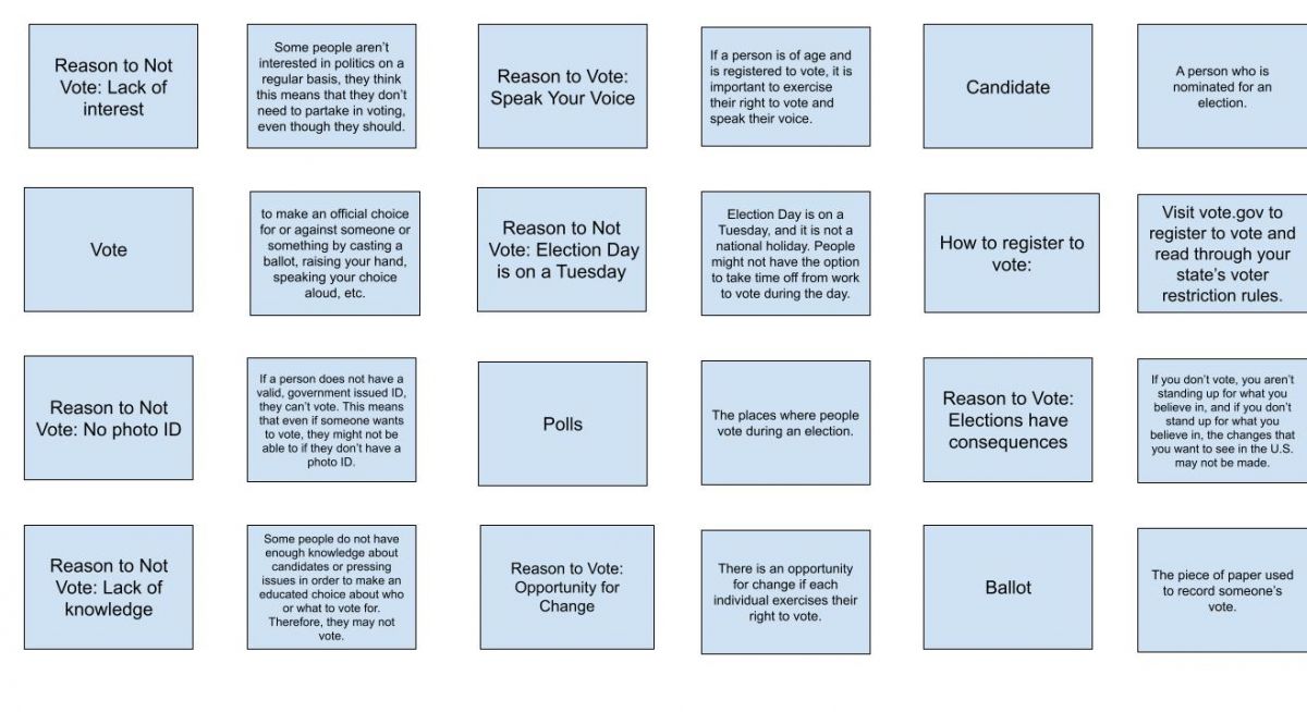 Screenshot of the memory matching game with cards for voting and polls