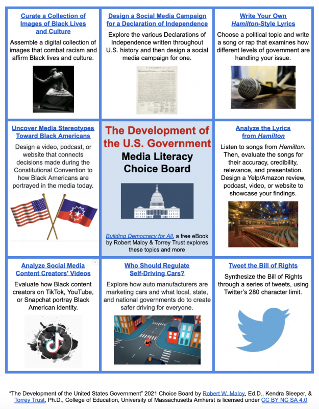 Screenshot of the development of the U.S. government media literacy choice board