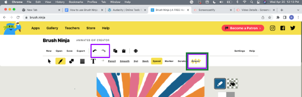 Screenshot of eraser tool. Screenshot of backbuttons.