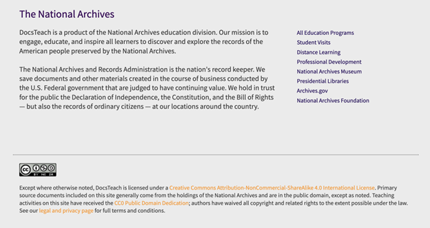 Screenshot of the DocTeach website showing the Creative Commons license.