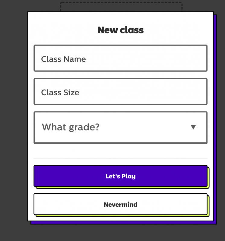 Screenshot of GoNoodle enter class name/size/grade