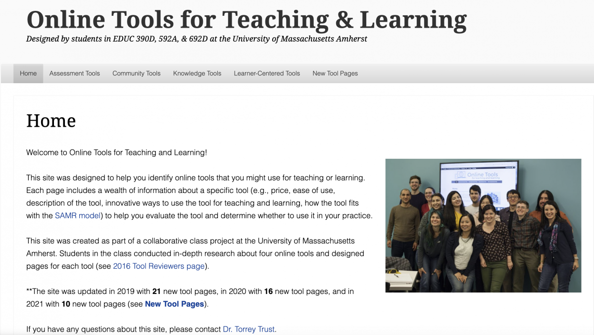 Screenshot of original online tools for teaching and learning website