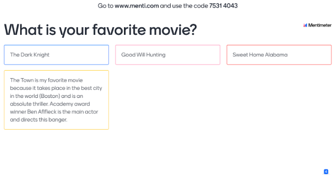 Sample survey on Mentimeter