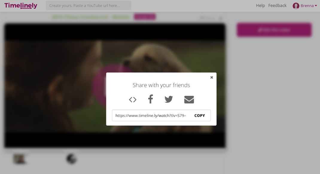 Screenshot of the sharing feature