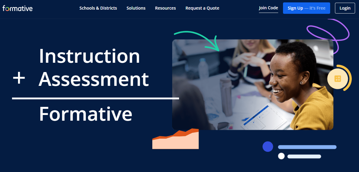 Formative homepage screenshot that says "instruction + assessment = formative"