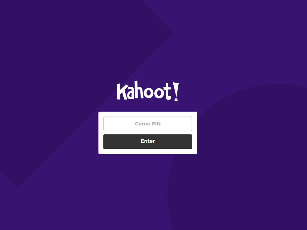 Kahoot webpage that has a textbox for entering the game pin