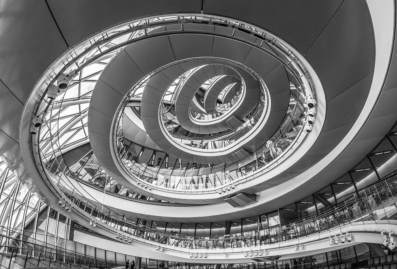 a winding walkway in a building