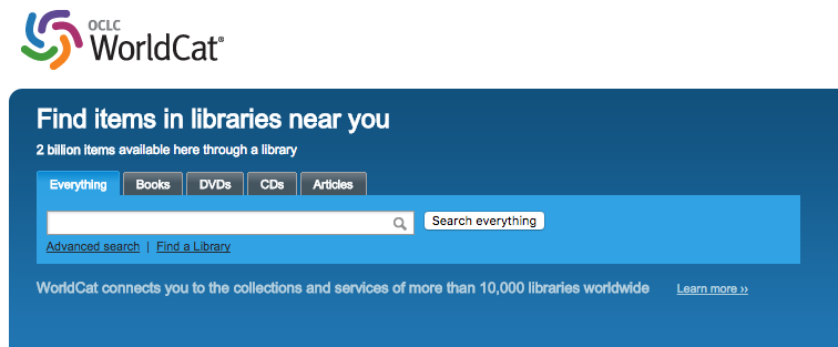 Screenshot of the OCLC WorldCat search. There are options to search 