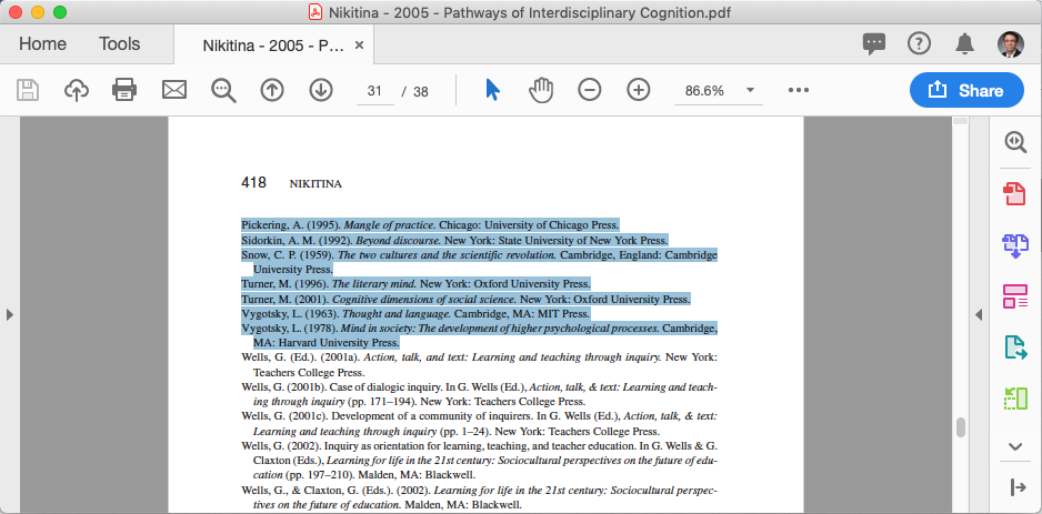 Copy the citation list from your article