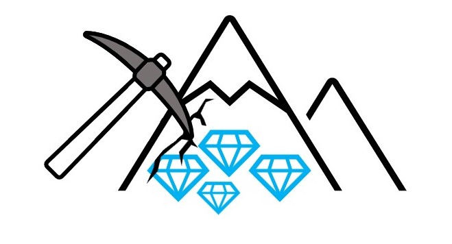 Mountain with pickaxe and gems