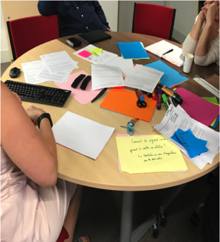 Team of three meeting at a table