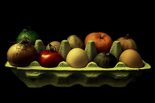 fruits in an egg carton