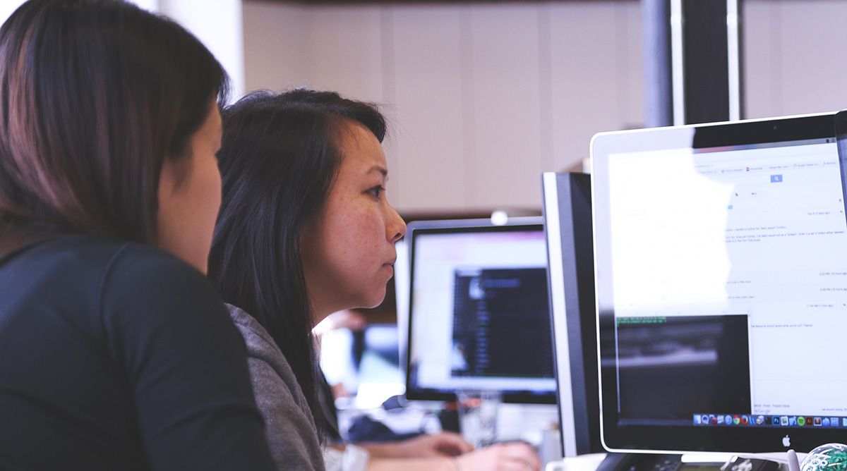 Two women at a computer