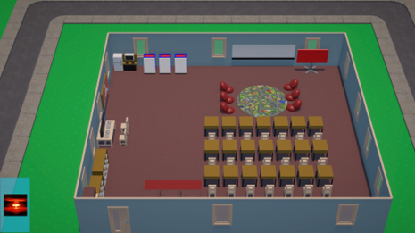 A room with chairs and tables
Description automatically generated